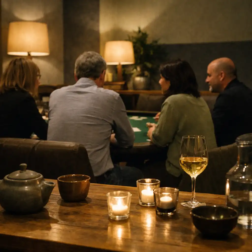 Klidný osobní večer u stolu ve fyzické lounge restaurace
